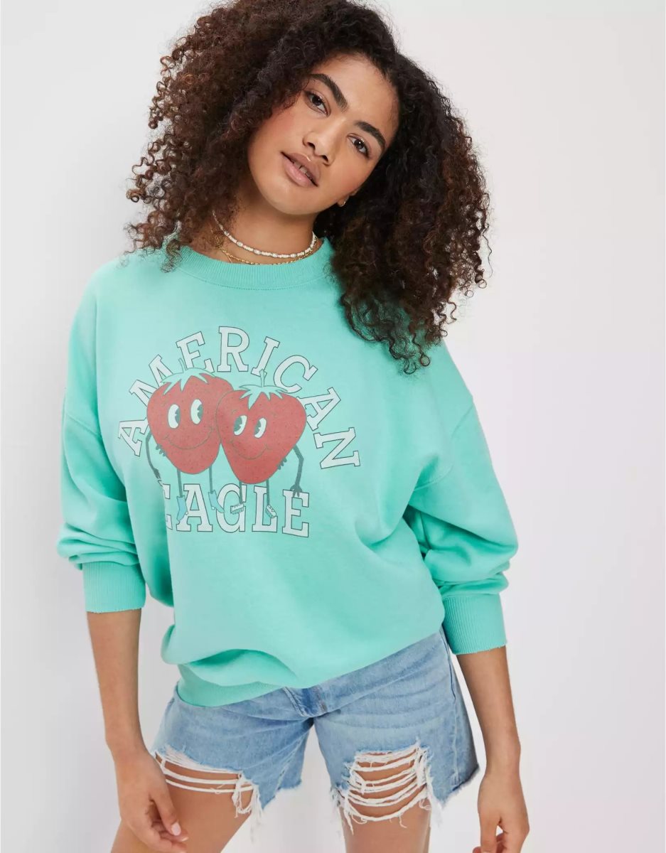 T Shirt Graphique American Eagle AE Oversized Turquoise Femme | FNH-82762997